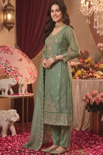 women ethnic motifs embroidered regular thread work kurta with trousers & with dupatta