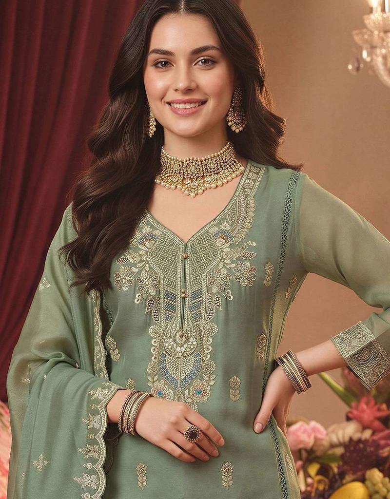 women ethnic motifs embroidered regular thread work kurta with trousers & with dupatta