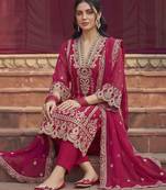 women ethnic motifs embroidered regular thread work kurta with trousers & with dupatta