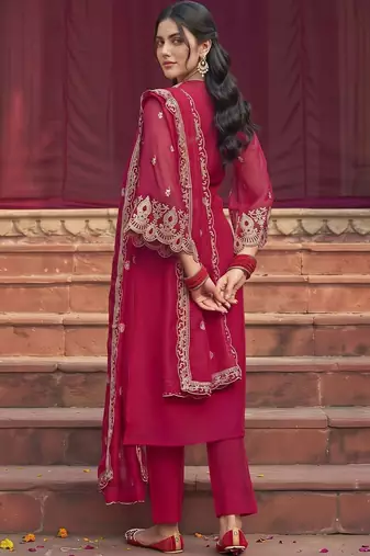 women ethnic motifs embroidered regular thread work kurta with trousers & with dupatta
