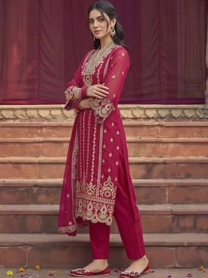 women ethnic motifs embroidered regular thread work kurta with trousers & with dupatta 4