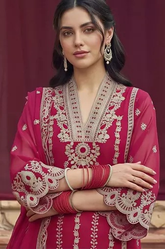 women ethnic motifs embroidered regular thread work kurta with trousers & with dupatta
