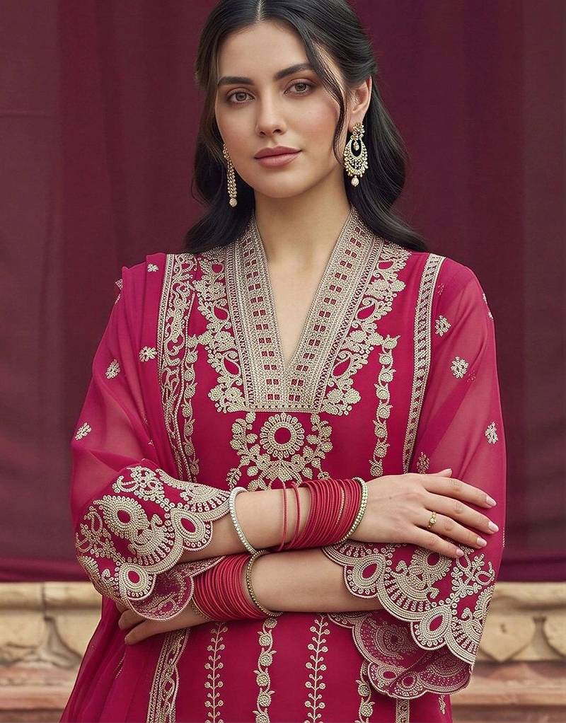 women ethnic motifs embroidered regular thread work kurta with trousers & with dupatta