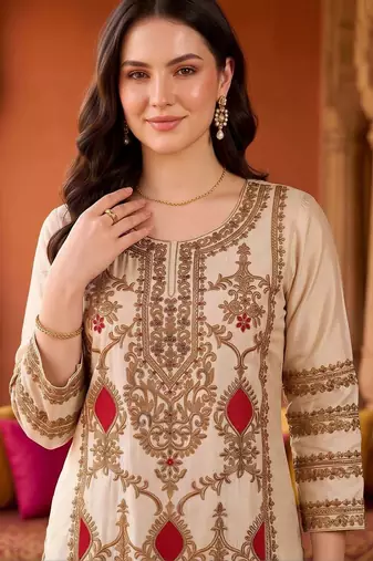 women ethnic motifs embroidered regular kurta with trousers & with dupatta