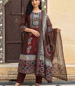 women ethnic motifs printed regular cotton kurta with trousers & with dupatta