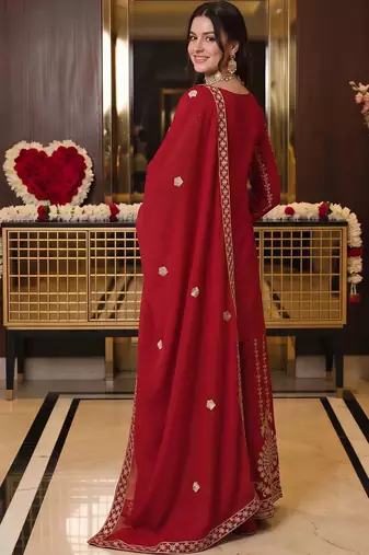 women ethnic motifs embroidered regular kurta with sharara & with dupatta