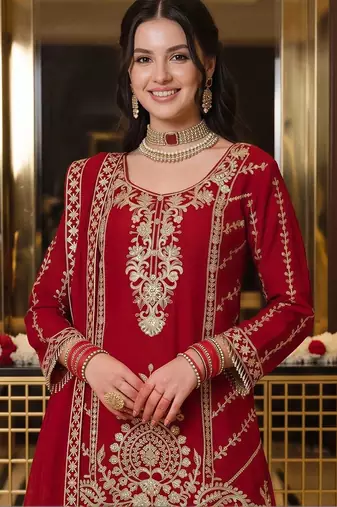 women ethnic motifs embroidered regular kurta with sharara & with dupatta