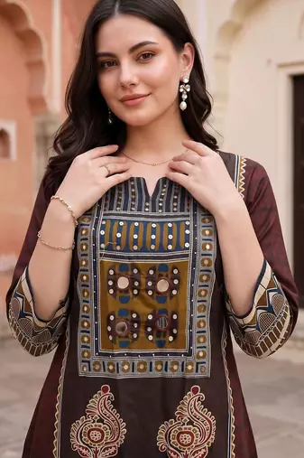women ethnic motifs printed regular cotton kurta with trousers & with dupatta