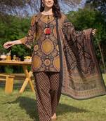 women ethnic motifs printed regular cotton kurta with palazzos & with dupatta