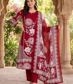 women floral printed regular cotton kurta with trousers & with dupatta
