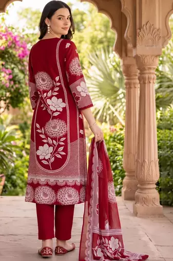women floral printed regular cotton kurta with trousers & with dupatta