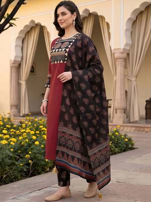 women ethnic motifs printed regular cotton kurta with trousers & with dupatta 6