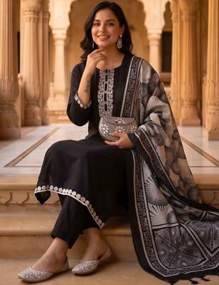 women ethnic motifs embroidered regular thread work kurta with trousers & with dupatta 6