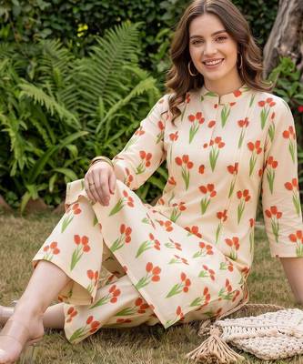 women floral printed regular cotton kurta with trousers 2
