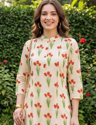 women floral printed regular cotton kurta with trousers 6