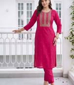 women ethnic motifs embroidered regular kurta with trousers