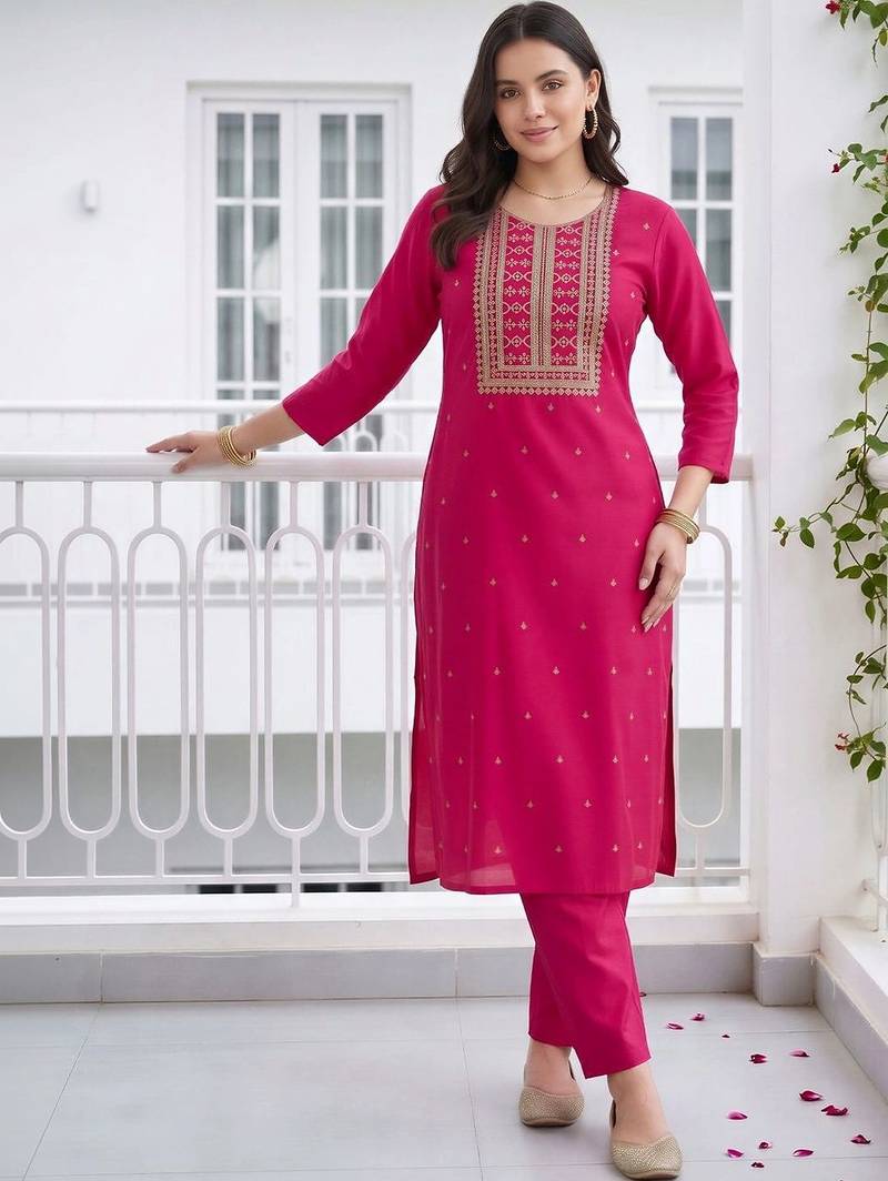women ethnic motifs embroidered regular kurta with trousers
