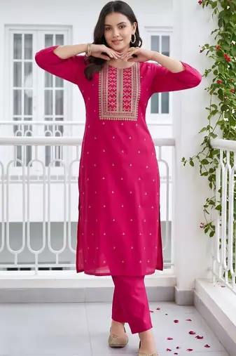 women ethnic motifs embroidered regular kurta with trousers