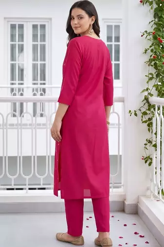 women ethnic motifs embroidered regular kurta with trousers