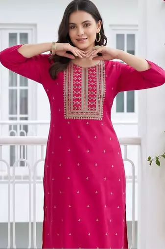 women ethnic motifs embroidered regular kurta with trousers