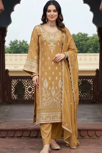 women ethnic motifs embroidered regular kurta with trousers & with dupatta