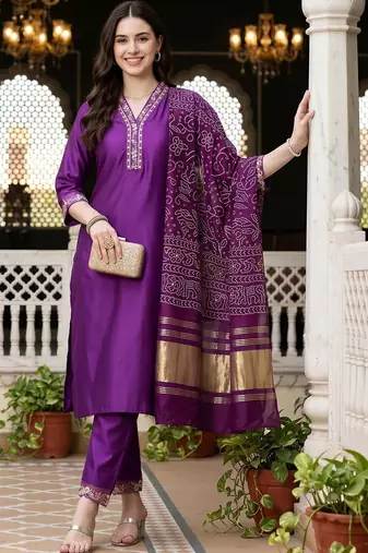 women ethnic motifs embroidered regular thread work liva kurta with trousers & with dupatta