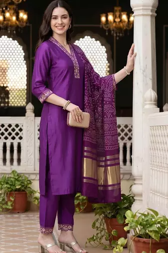 women ethnic motifs embroidered regular thread work liva kurta with trousers & with dupatta