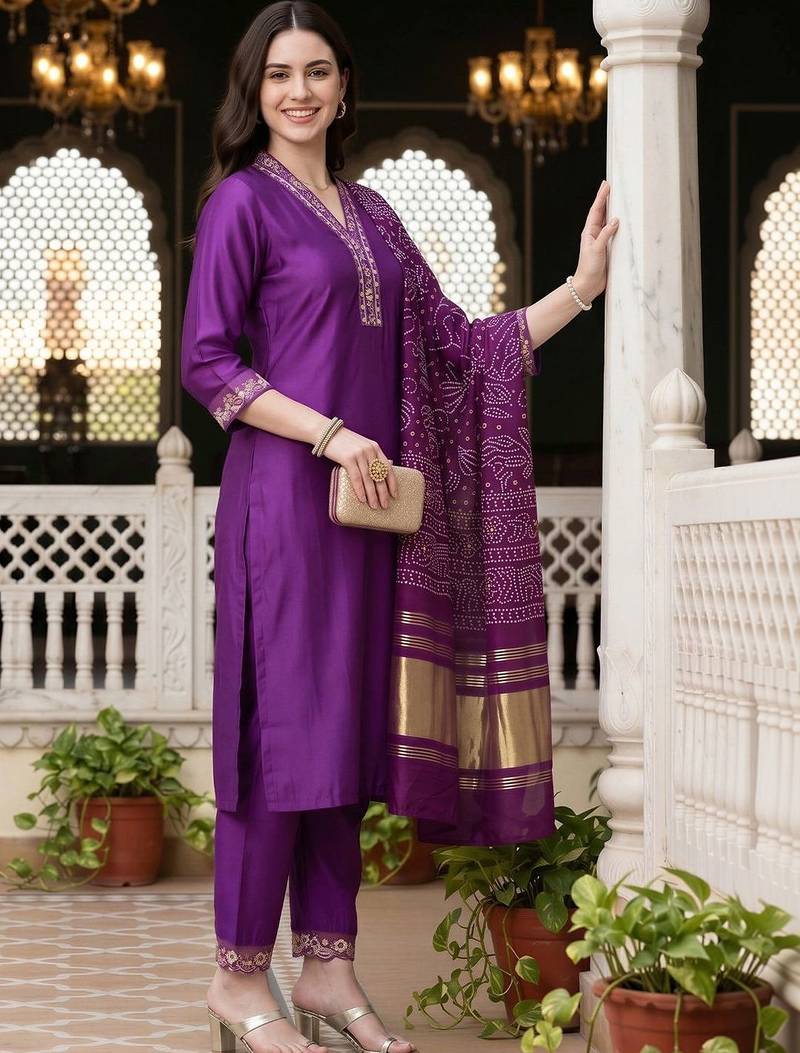 women ethnic motifs embroidered regular thread work liva kurta with trousers & with dupatta