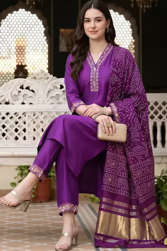 women ethnic motifs embroidered regular thread work liva kurta with trousers & with dupatta