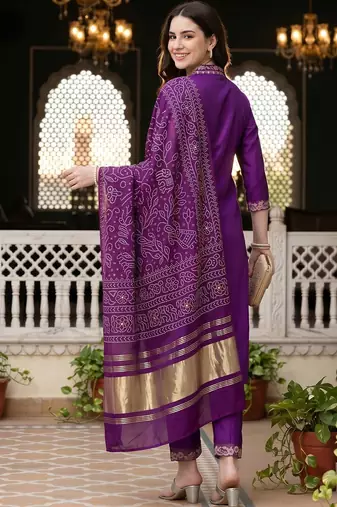 women ethnic motifs embroidered regular thread work liva kurta with trousers & with dupatta