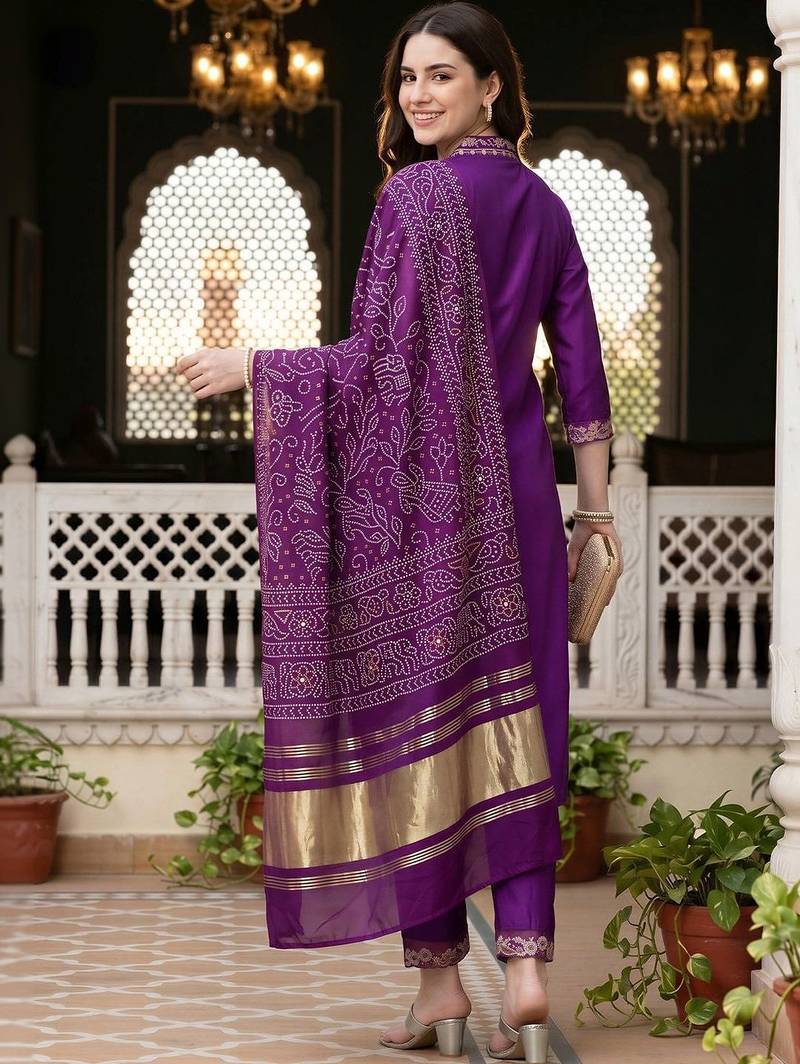 women ethnic motifs embroidered regular thread work liva kurta with trousers & with dupatta