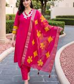 women ethnic motifs embroidered regular kurta with trousers & with dupatta