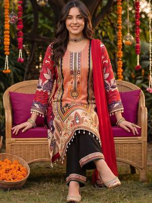 women floral printed regular kurta with trousers & with dupatta 1