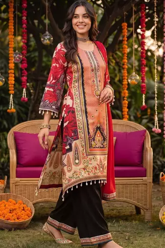women floral printed regular kurta with trousers & with dupatta