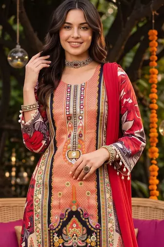women floral printed regular kurta with trousers & with dupatta