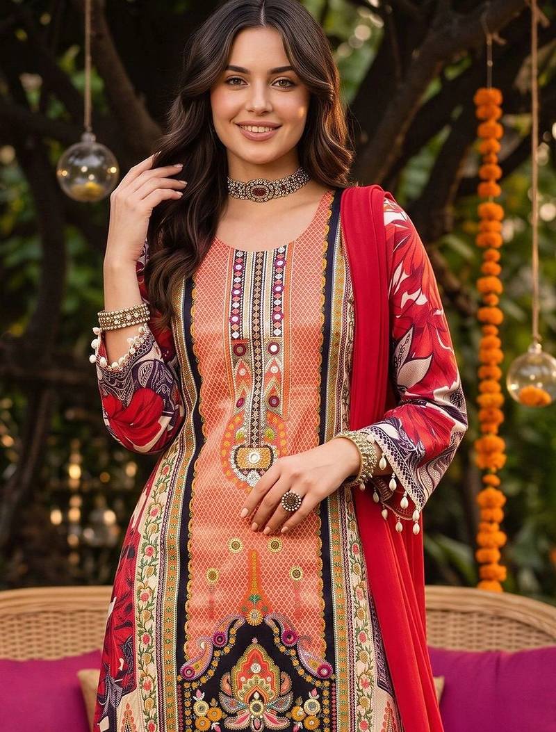 women floral printed regular kurta with trousers & with dupatta