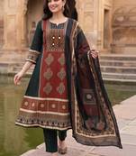 women ethnic motifs printed regular mirror work cotton kurta with trousers & with dupatta