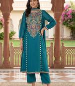 women ethnic motifs embroidered regular thread work kurta with trousers & with dupatta