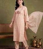 women ethnic motifs embroidered regular thread work kurta with trousers & with dupatta