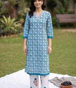 women ethnic motifs printed regular cotton kurta with trousers