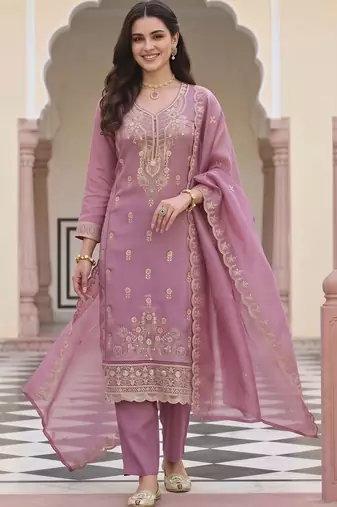women ethnic motifs embroidered regular thread work kurta with trousers & with dupatta