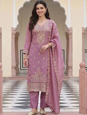 women ethnic motifs embroidered regular thread work kurta with trousers & with dupatta 2