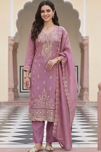 women ethnic motifs embroidered regular thread work kurta with trousers & with dupatta