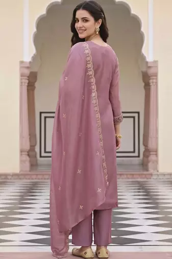 women ethnic motifs embroidered regular thread work kurta with trousers & with dupatta