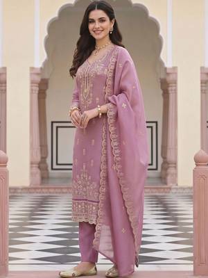 women ethnic motifs embroidered regular thread work kurta with trousers & with dupatta 4