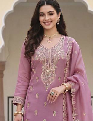 women ethnic motifs embroidered regular thread work kurta with trousers & with dupatta 6