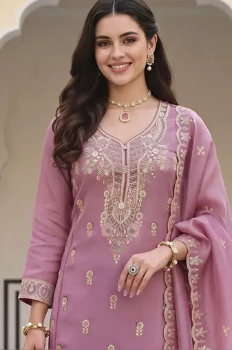 women ethnic motifs embroidered regular thread work kurta with trousers & with dupatta