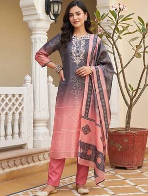women ethnic motifs embroidered regular thread work kurta with trousers & with dupatta 1