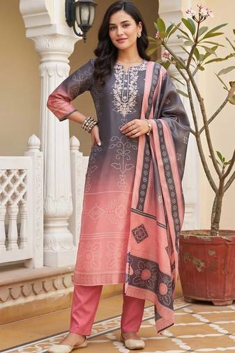 women ethnic motifs embroidered regular thread work kurta with trousers & with dupatta