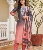 women ethnic motifs embroidered regular thread work kurta with trousers & with dupatta